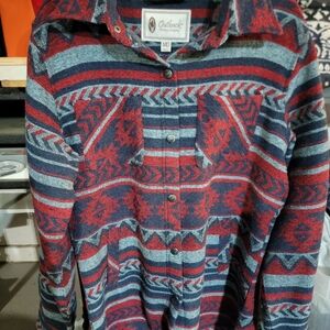 Outback Trading Company Steph Shirt Jacket Red and Blue Patterned Size M